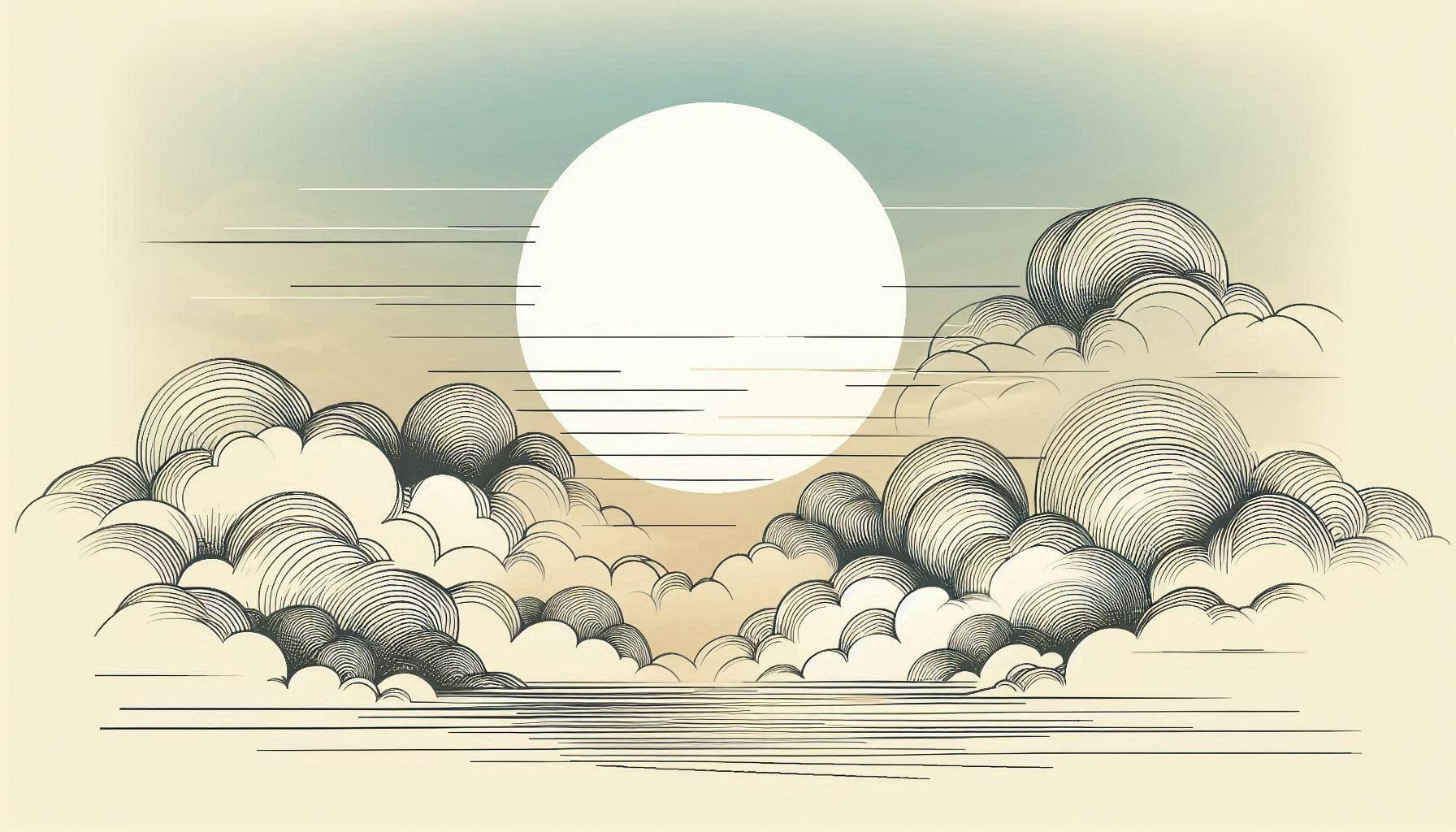 Minimalist line art showing a sun dissolving into clouds against a gradient background, symbolizing Ken Wilber's No Boundary concept of evolving consciousness beyond artificial divisions.